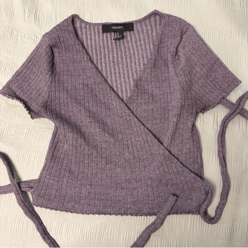 Forever 21 Charcoal Gray Ribbed Wrap Top